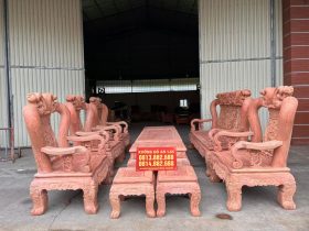 Bộ bàn ghế quốc đào 10 món gỗ hương đá nguyên mộc