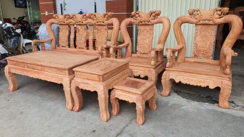 Bộ bàn ghế quốc đào 6 món cột 12 gỗ hương đá