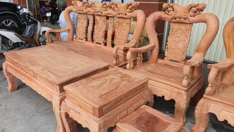 Bộ bàn ghế quốc cột 12 gỗ hương đá