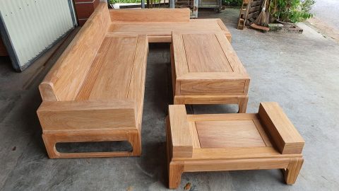Bộ bàn ghế sofa góc chân choai gỗ gõ
