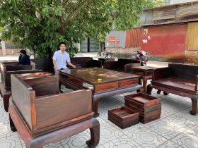Bộ bàn ghế vách đặc gỗ trắc Lào 10 món hàng siêu hiếm