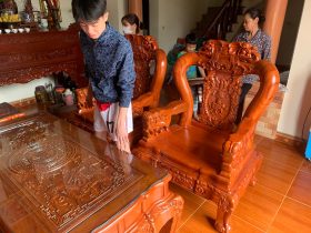 bộ bàn ghế minh quốc voi tay 12 gỗ hương đá