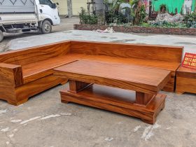 Bộ sofa góc L nguyên khối gỗ gõ đỏ 100%