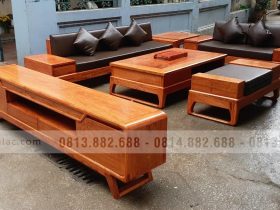 Combo kệ tivi và sofa phòng khách hiện đại gỗ hương đá