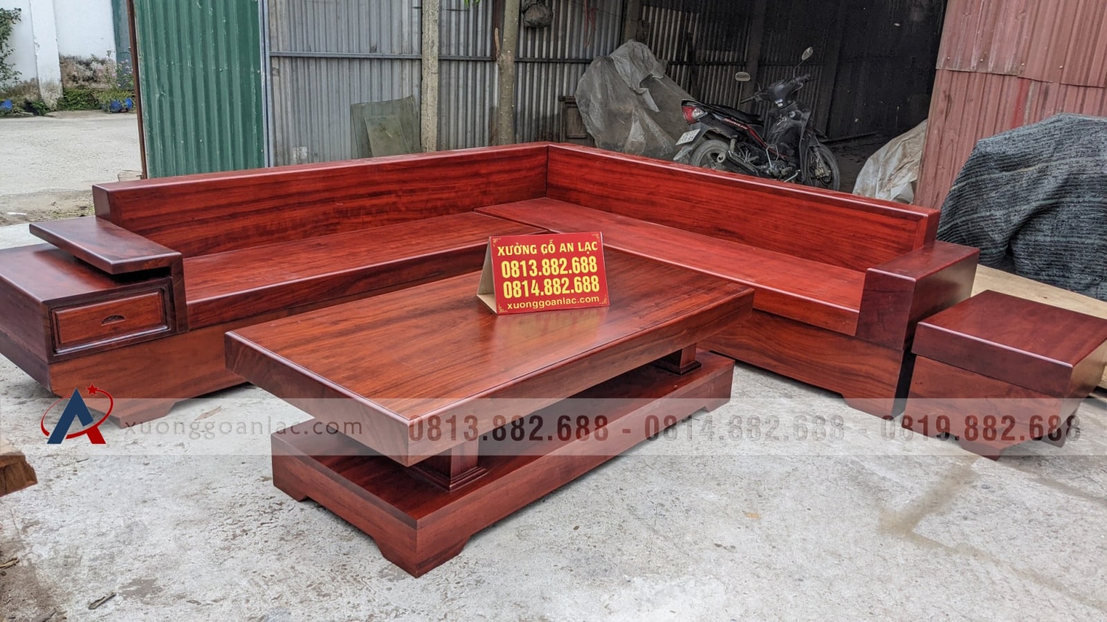 sofa gỗ nguyên khối gỗ hương đỏ