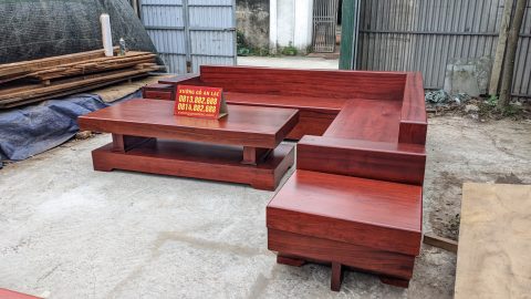 Bộ sofa góc L gỗ hương đỏ nguyên khối