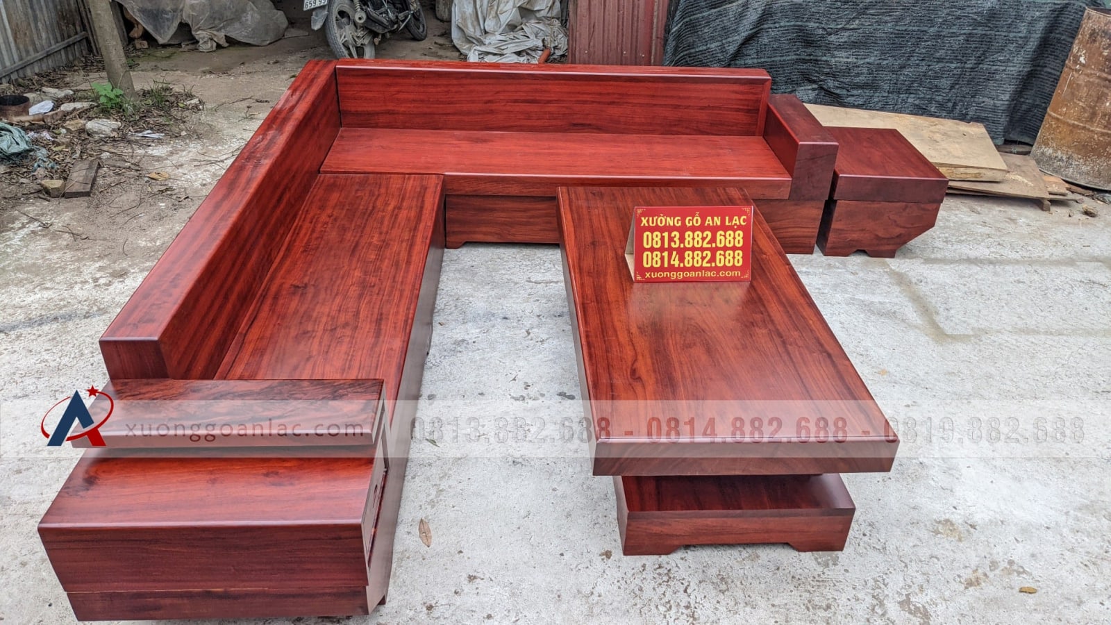 bàn ghế sofa gỗ hương đỏ nguyên khối