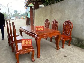 Mẫu bàn ăn Hoàng Gia 6 ghế gỗ gõ đỏ phun giả hương