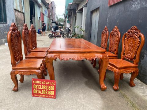 Mẫu bàn ăn louis hoàng gia tân cổ điển 6 ghế hồng hạc gỗ hương đá