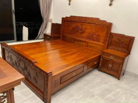Mẫu giường phu thê viên mãn gỗ gõ đỏ 1m8x2m