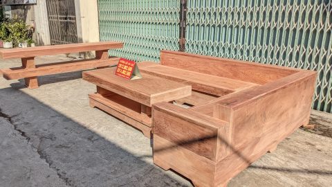 Siêu phẩm Combo sofa góc và kệ ti vi đóng hộp gỗ hương đá 100%