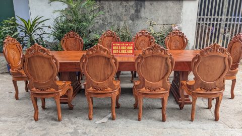 bàn ghế ăn gỗ hương đá nguyên khối