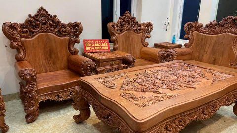 bàn ghế hoàng gia nguyên khối gỗ hương đá