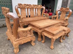 Bộ bàn ghế Minh Quốc Đào cột 12 6 món gỗ gõ đỏ cao cấp