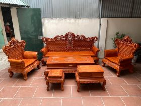Bộ bàn ghế Hoàng Gia gỗ hương đá tay liền khối chân 12