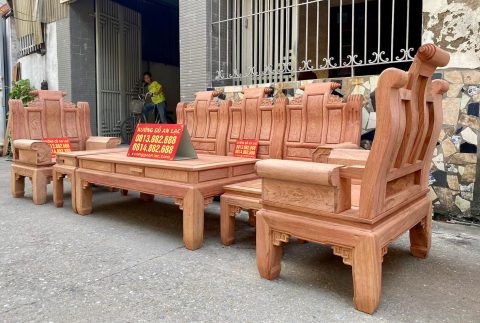 [Bản mộc] Bộ bàn ghế Âu á cuốn thư 6 món gỗ hương đá nguyên mộc