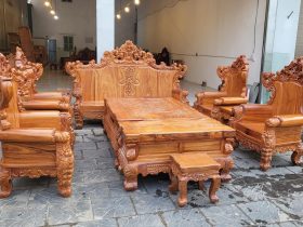 bàn ghế hoàng gia louis nguyên khối gỗ gõ đỏ