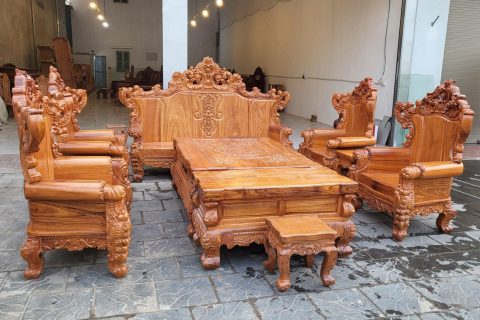 bàn ghế hoàng gia louis nguyên khối gỗ gõ đỏ
