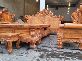 bàn ghế hoàng gia nguyên khối gỗ gõ đỏ
