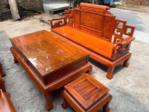 Bộ bàn ghế Sơn Thuỷ hàng trơn gỗ hương đá