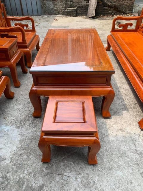 bàn ghế Sơn Thuỷ vách trơn gỗ hương đá