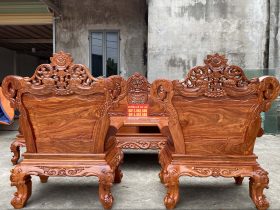 bàn ghế hoàng gia vách trơn gỗ hương đá