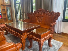 Bộ bàn ghế Hoàng gia nguyên khối gỗ gõ đỏ