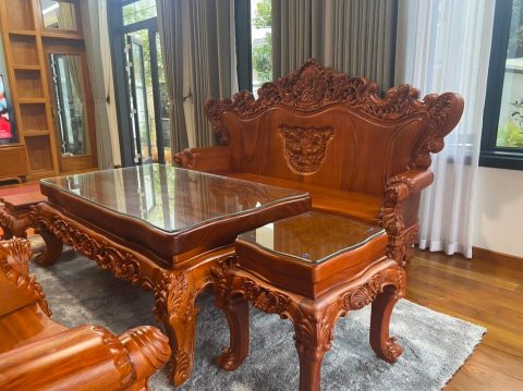 Bộ bàn ghế Hoàng gia nguyên khối gỗ gõ đỏ