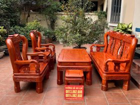 Bộ bàn ghế Minh quốc triện cột 12 gỗ hương đá