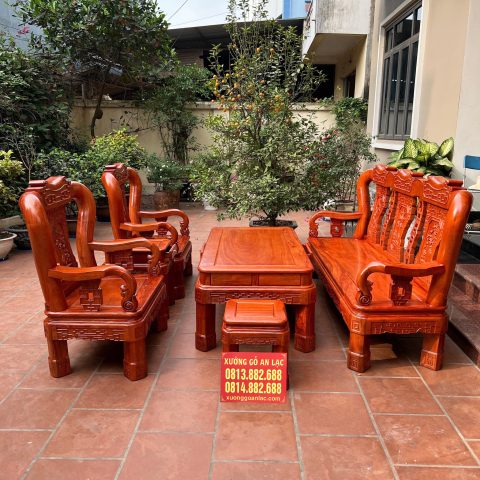 Bộ bàn ghế Minh quốc triện cột 12 gỗ hương đá