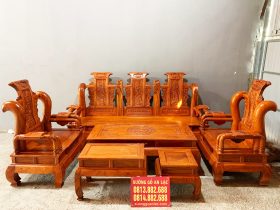 Bộ bàn ghế Tần Thủy Hoàng cột liền 12 gỗ hương đá