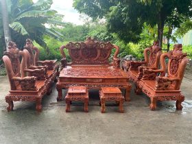 bàn ghế Minh Quốc Nghê vip gỗ hương đá bộ 10 món