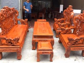 bộ bàn ghế Rồng khuỳnh đỉnh nghê 6 món gỗ hương đá