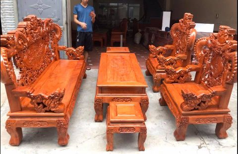 bộ bàn ghế Rồng khuỳnh đỉnh nghê 6 món gỗ hương đá