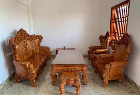 bộ bàn ghế hoàng gia nguyên khối 2m8 gỗ gõ đỏ