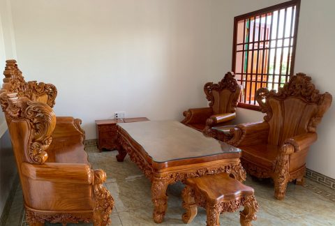 Bộ bàn ghế Hoàng Gia Louis nguyên khối gỗ gõ đỏ