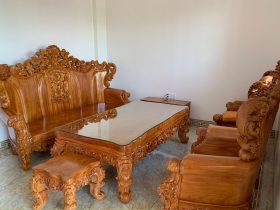 Bộ bàn ghế Hoàng Gia Louis nguyên khối gỗ gõ