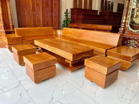 sofa góc nguyên khối gỗ gõ đỏ