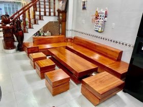 sofa góc L nguyên khối gỗ gõ đỏ