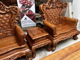 bàn ghế hoàng gia cao cấp đục vách trám gỗ hương đá