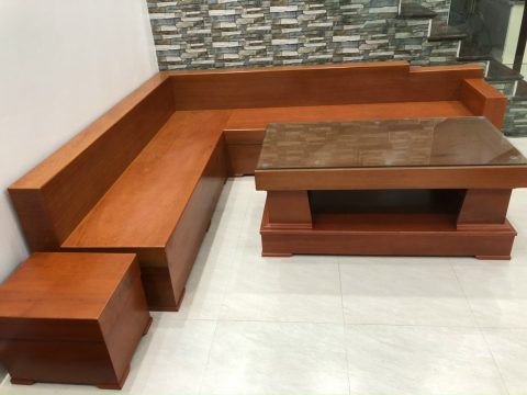 Sofa góc chữ L nguyên khối gỗ gõ đỏ
