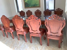bàn ghế gỗ nguyên tấm gỗ gõ đỏ cao cấp