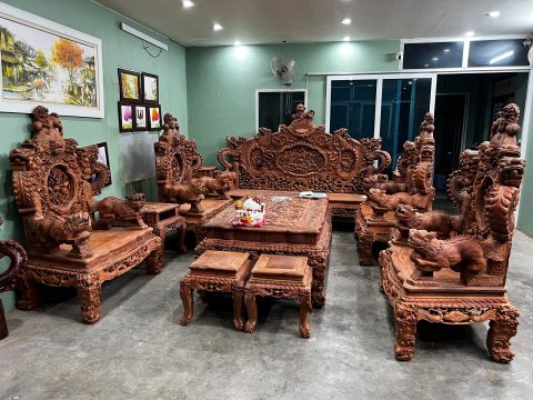 Bộ Rồng đỉnh 12 món 2m8 gỗ Hương Đỏ Lào