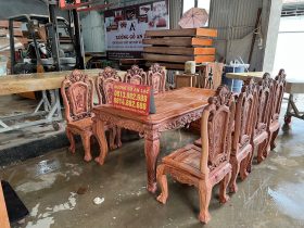 Bộ bàn ăn Hoàng Gia 8 ghế hồng hạt gỗ Hương Đá