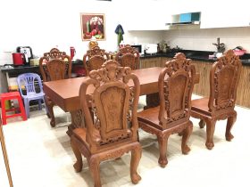 bộ bàn ăn 6 ghế gỗ gõ đỏ cao cấp