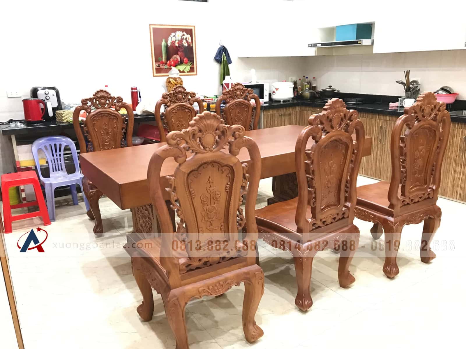 bộ bàn ăn 6 ghế gỗ gõ đỏ cao cấp