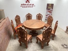 Bộ bàn ăn tròn gỗ Hương Đá 8 ghế louis hồng hạc