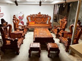 Bộ Minh quốc Nghê Đỉnh Phượng 10 món cột 16 gỗ Hương Đá đục tay siêu vip
