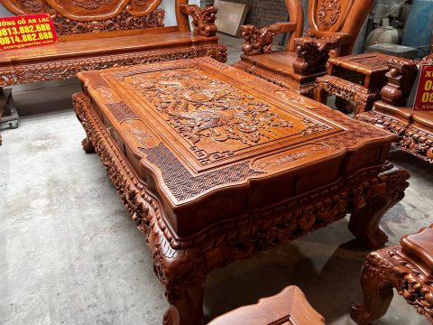 bàn ghế phòng khách mẫu minh quốc nghê gỗ hương đá cột 16
