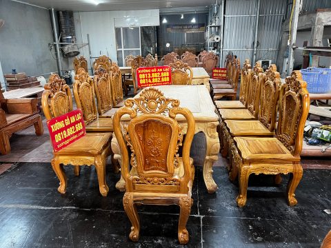 Bàn ăn Hoàng gia 10 ghế Hồng Hạt